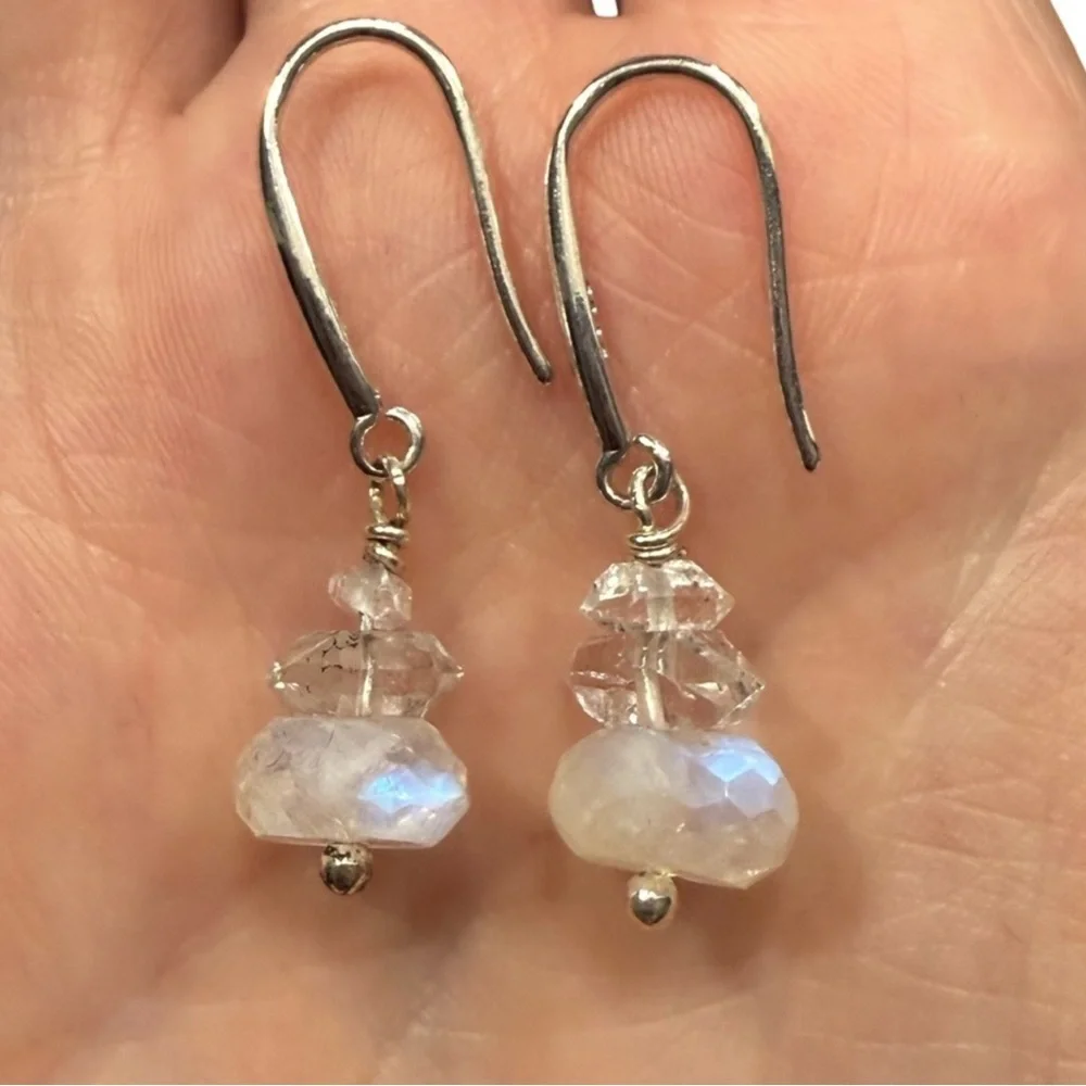 Elegant Sterling Silver Diamond Moonstone Earrings!